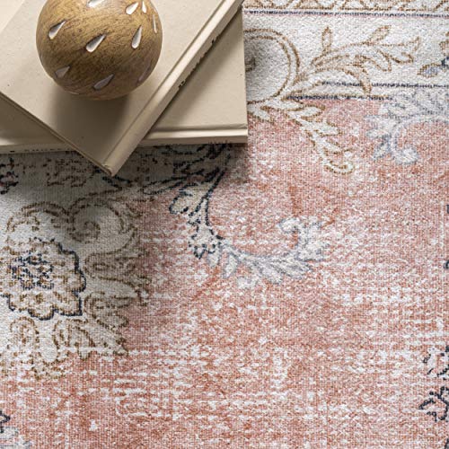 nuLOOM Ren Vintage Floral Machine Washable Area Rug, 4' x 6', Peach