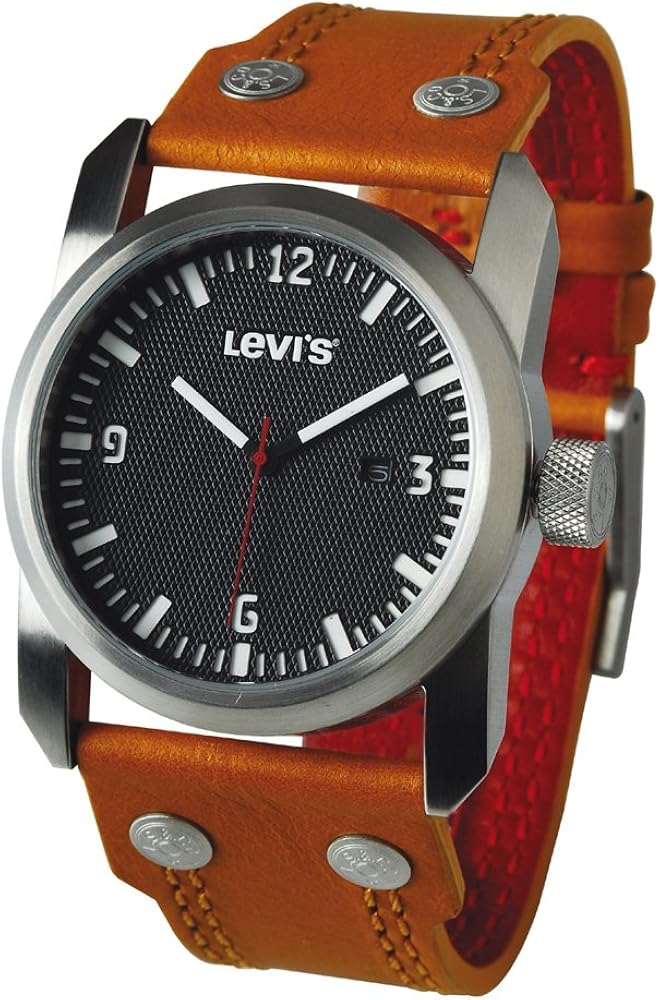 Levi's® L012GUCBRM Unisex Black Dial Brown Leather Strap Watch Amazon