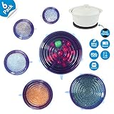 Silicone Stretch Lids 6 Packs Various Sizes + 1 Free Bonus Potholder, Reusable Silicone Food Huggers / Mixing Bowl Bakeware Dish Jar Food Container Sealed Covers, Microwave Oven Dishwasher Safe