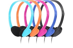 CN-Outlet Kids Headphones for Classroom in Bulk Multi Colored 5 Pack, Wholesale Children On-Ear Headset Perfect for Schools, Student, Libraries, Computer Lab, Testing Centers (5Pack)