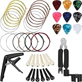 Jetec 41 Pieces Guitar Strings Changing Kit Guitar Tool Kit Guitar Picks Capo Pins 3 in 1 Guitar String Winder Cutter and Bridge Pin Puller
