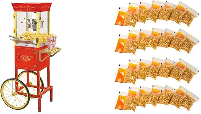 Nostalgia CCP510 Vintage 6-Ounce Commercial Popcorn Cart with 24 4-Ounce Premium Popcorn, Oil & SeasoningsPacks
