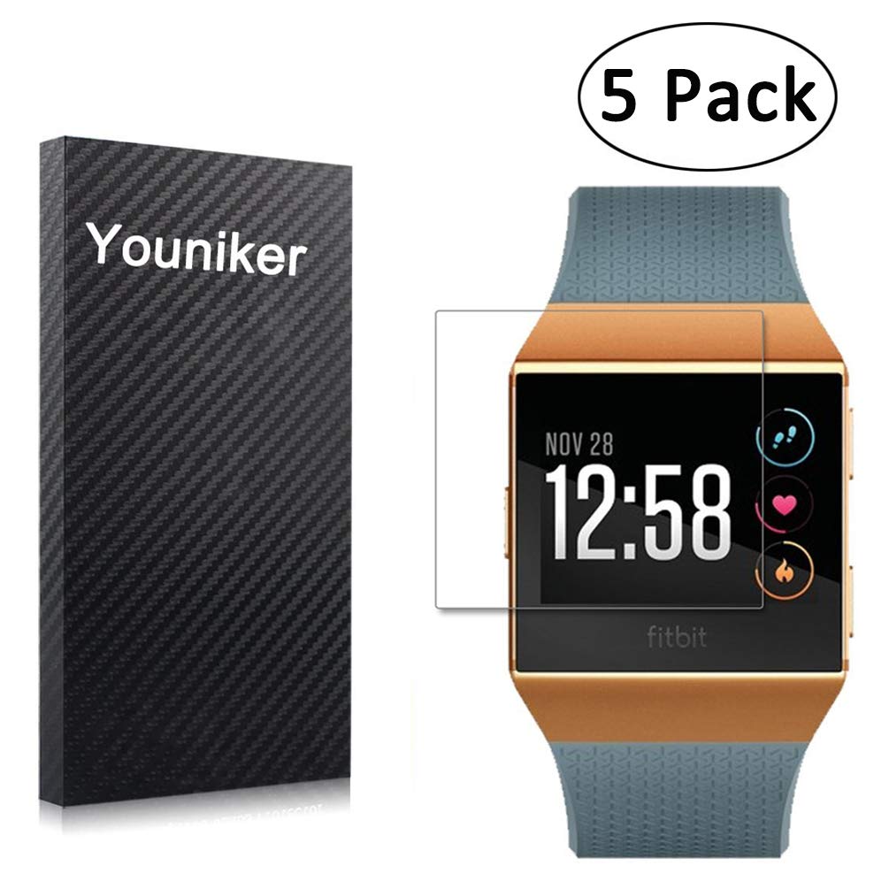Youniker 5 Pack for Fitbit Ionic Screen Protector for Fitbit Ionic Screen Protector Foils Crystal Clear HD,Full Coverage,Anti-Scratch, Anti-Fingerprint, No Bubble Film
