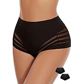WOWENY 2 Pack Seamless High Waist Underwear Tummy Control Shapewear Stripe Lace Compression Panties Butt Lifter