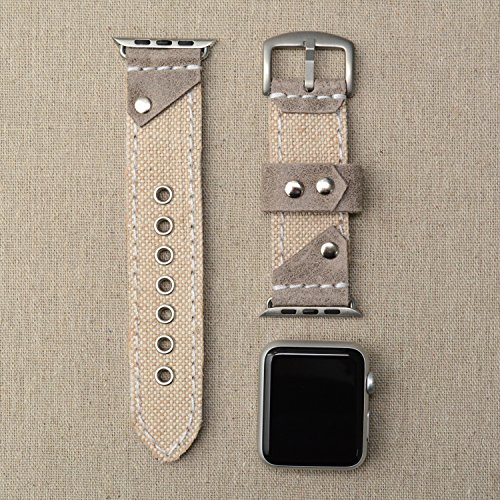 Genuine Leather and Fabric Apple Watch Band 38mm - 42mm Apple Watch Strap Accessories - Gold Lugs Adapter - iWatch Strap - iWatch Band - Thumbnail 3