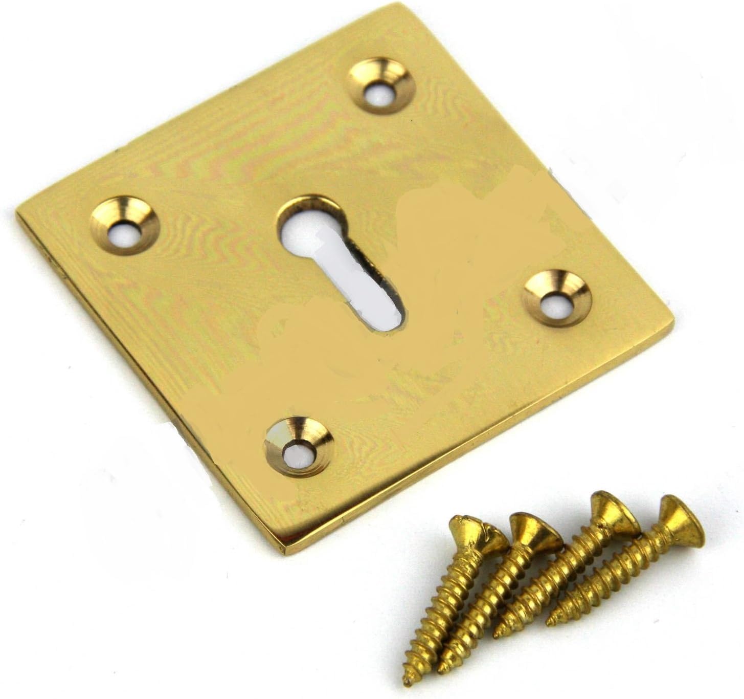Square Keyhole Cover Escutcheon 50mm x 50mm + Screws (Polished Brass)