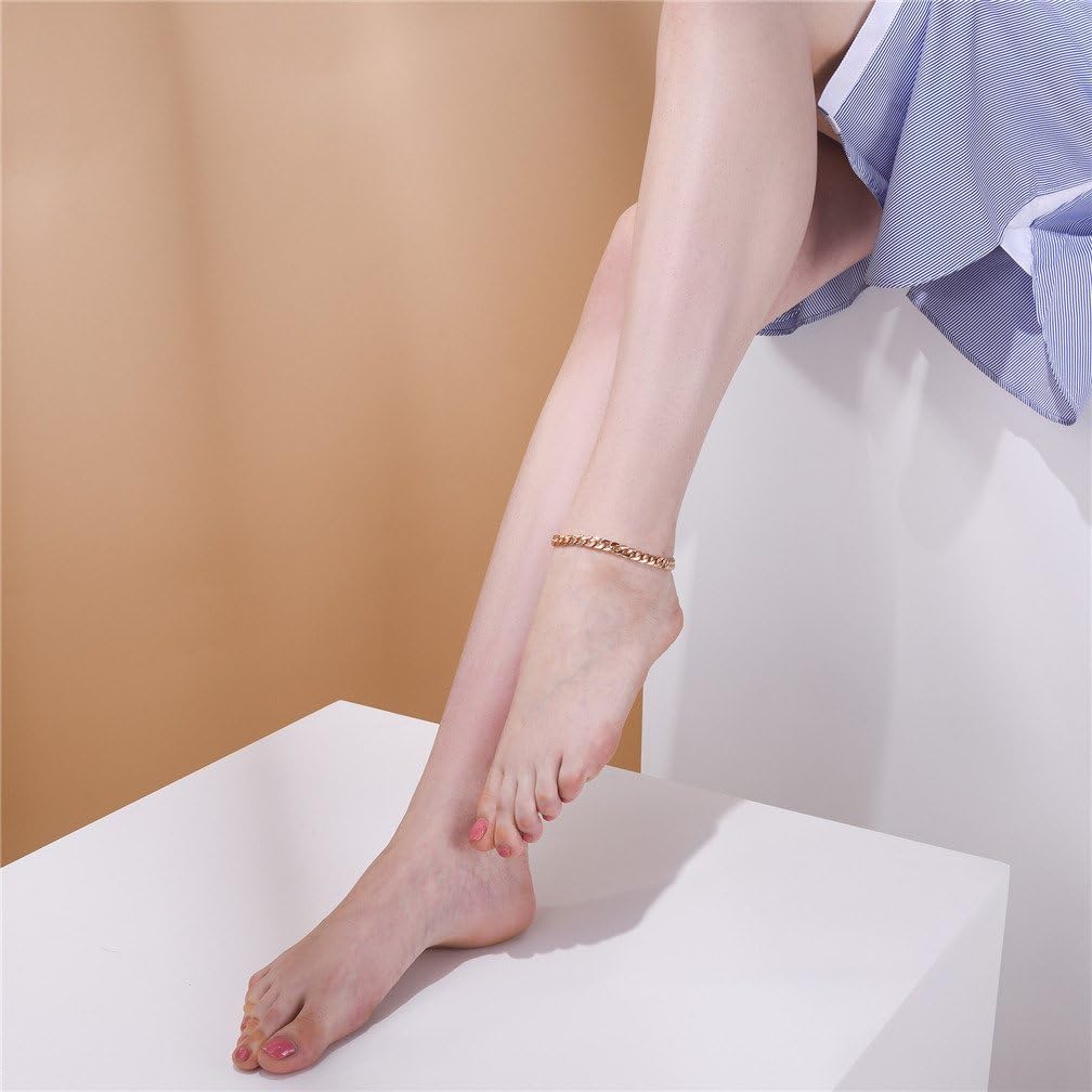 Barefoot Jewelry 18K Gold Plated Cuban Chain Anklet Women/Men Foot Bracelet, 22-27 CM Long: Clothing