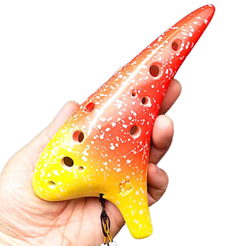 TAMUME Handcrafted Galaxy Pattern Ceramic Ocarina from Zelda 12 Hole Alto C Ocarinas with Protective Bag, Neck String and Music Sheet (Tomato)