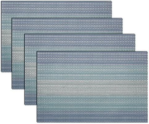 Karateemy Placemats Set of 4 PVC for Dining Table Heat Insulation Stain-resistant Woven Vinyl Kitchen Placemat Table mat Gradient Blue