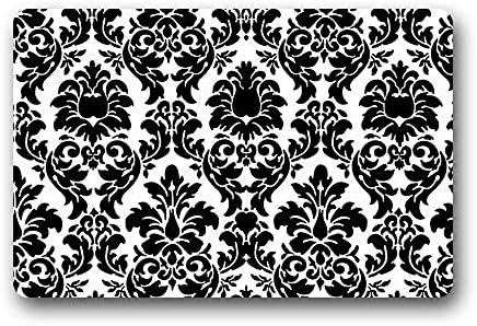 Custom Machine Clean Top Fabric & Non Slip Rubber Backing Door Outdoor Doormat Door Mats Rectangle Black and White Damask Door Mat Inch Inch