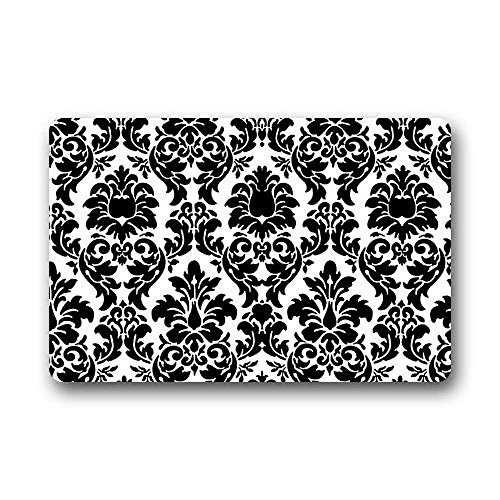 Custom Machine Clean Top Fabric & Non Slip Rubber Backing Door Outdoor Doormat Door Mats Rectangle Black and White Damask Door Mat Inch Inch