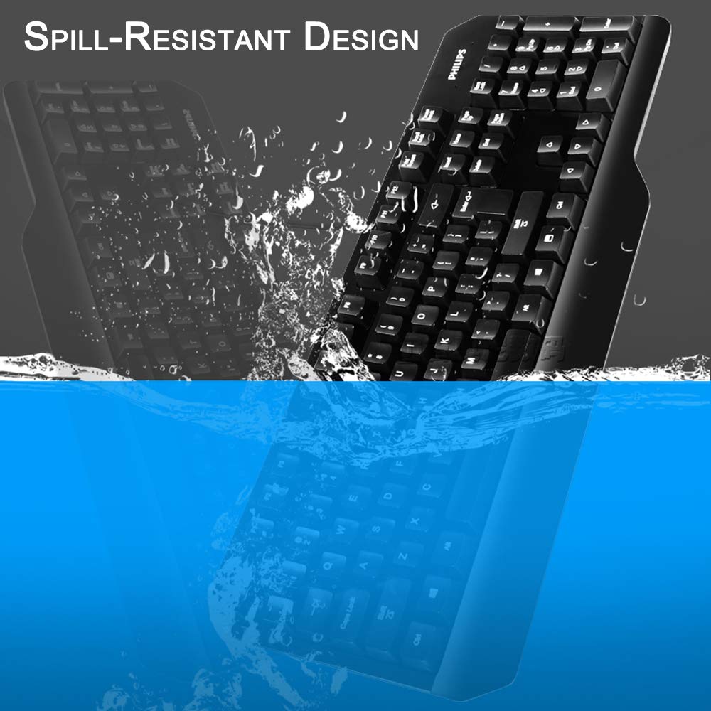 Philips Gaming Keyboard, USB Wired Ergonomic Mechanical Keyboard for PC, Laptop, Mac