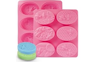 PONGJA 3D Bee Silicone Soap Molds Set of 2 PACK 6 Cavities Honeybee Silicone Soap Molds for Homemade Craft Soap Mold, Cake, Chocolate, Ice Cube Tray Mold - Pink