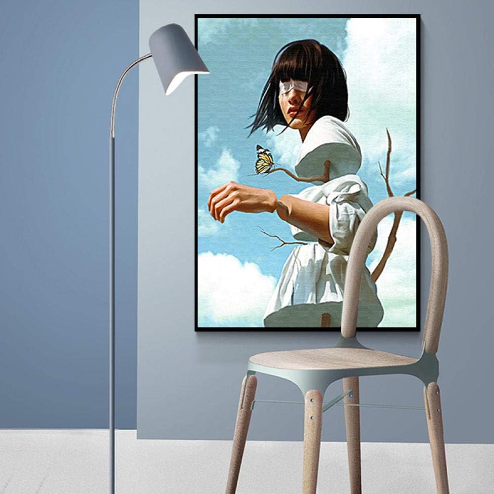Vgsd Anime Alien Girl Canvas Painting Bird Leaf Flowers Butterfly Poster Print Wall Art For Home Decor 40 60cm Amazon Co Uk Kitchen Home
