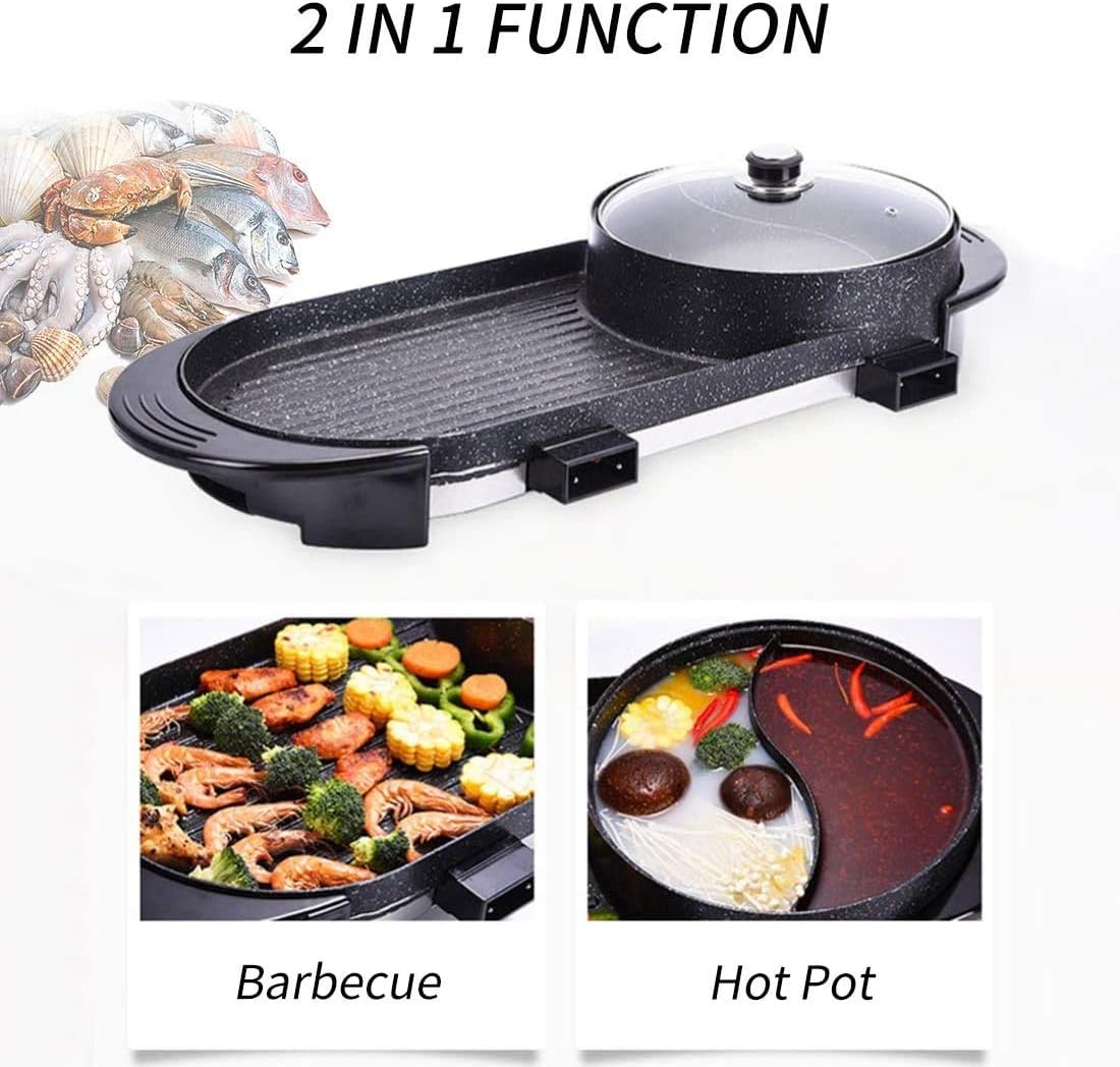 review NOLOGO Electric Grill Electric Barbecue，Korean Style BBQ Poke Hot Pot，Non-Smoking Non-Stick Electric Baking Pan，BBQ Electric Grill Pan with Hot Pot