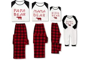 WESIDOM Christmas Family Pajamas Matching Sets,Bear Classic Plaid Xmas Clothes Soft Outfit Sleepwear