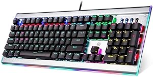 HP Mechanical Gaming Keyboard -Wired RGB Backlit USB Keyboard with Black Linear Switches- Full Anti-Ghosting Keys with Scratch Resistant Metal Panel for PC, Computer, Laptop