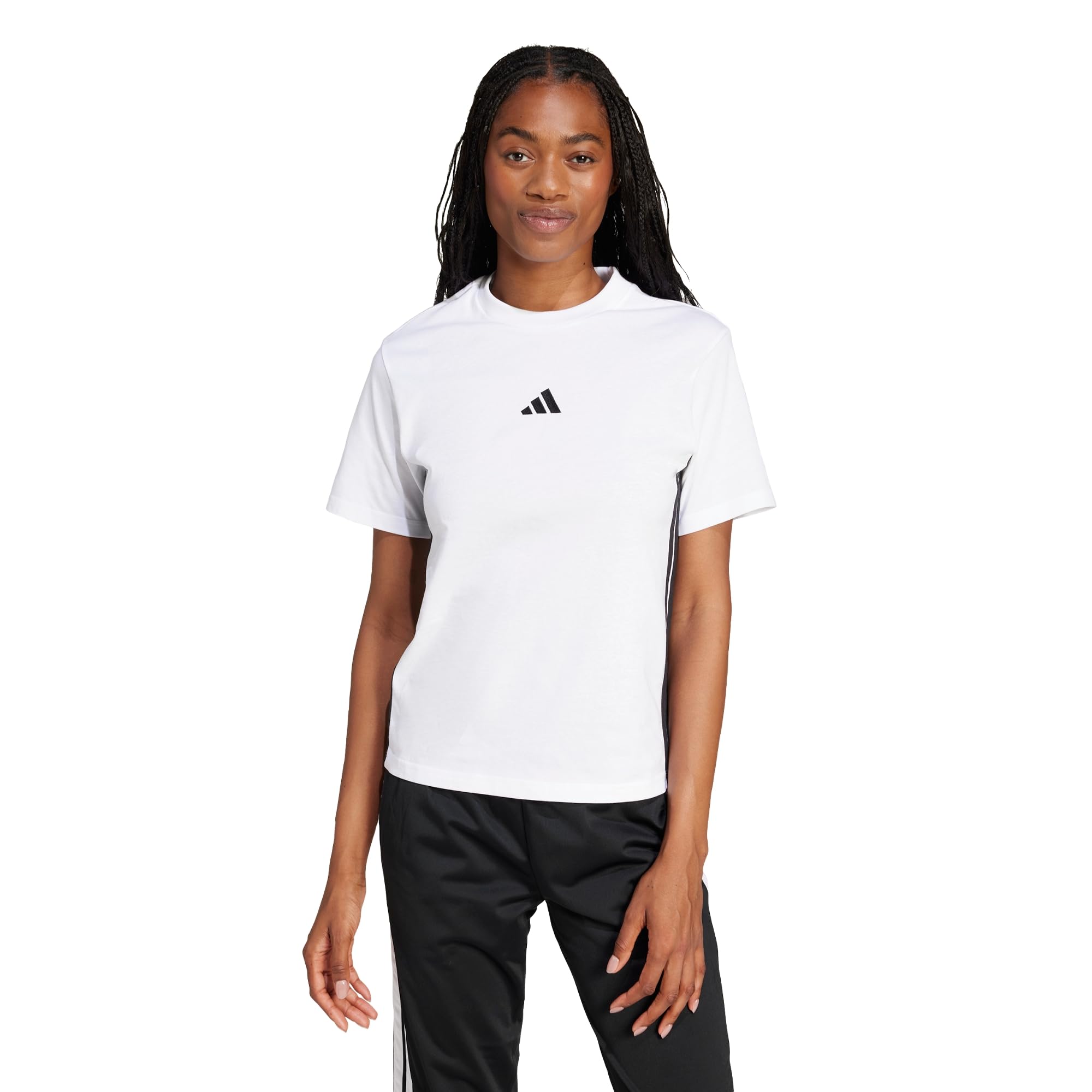 adidas Damen Essentials 3-Stripes Cotton Shirt, White/Black, XS 5
