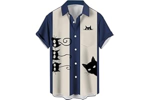 QIVICIMA Button Down Hawaiian Shirts for Men Short Sleeve Bowling Shirts Summer Regular Fit Top