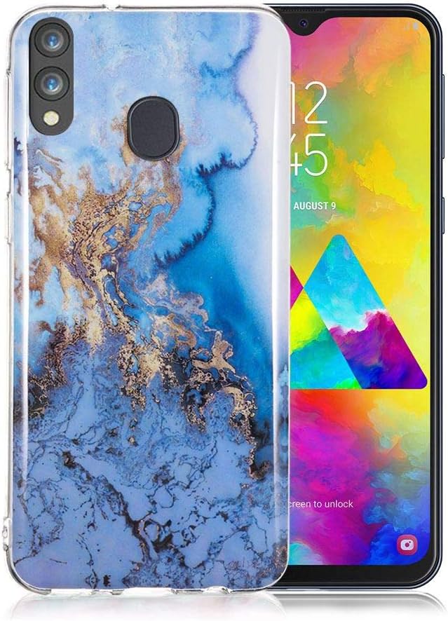 Marble Phone Case for Samsung Galaxy M20, Silicone Case Marble Pattern Ultra Slim Transparent Slim-Fit Anti-Scratch Shock Proof TPU Soft Gel Case Cover Bumper Protective Rubber Shell - Blue