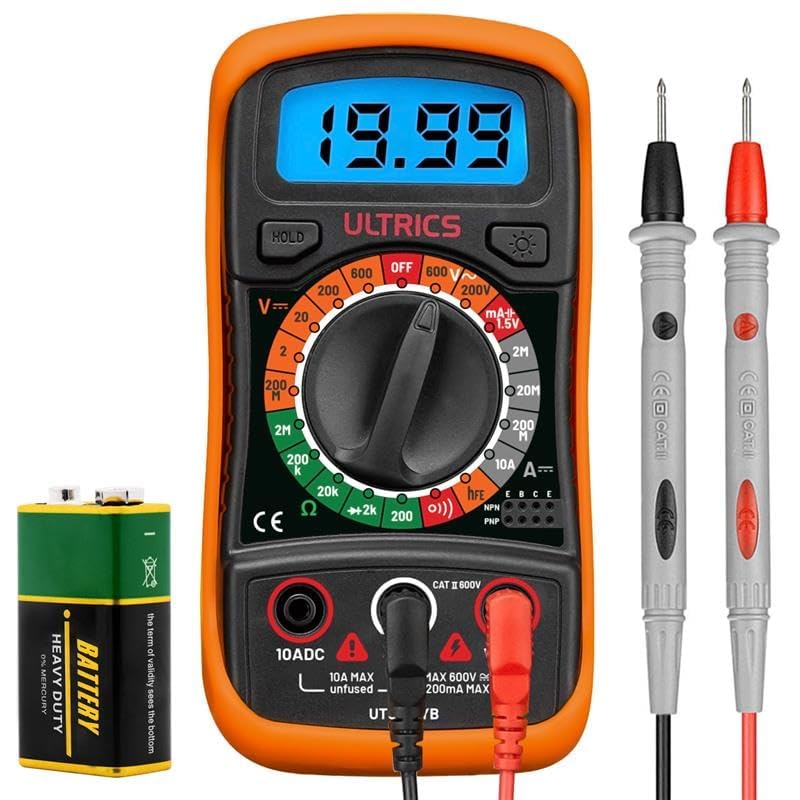 ULTRICS Digital Multimeter, Voltmeter Ammeter Ohmmeter Circuit Checker with Backlight LCD Test Leads, Portable Multi Tester Measures OHM AC DC Voltage Current Resistance Continuity Diodes Transistor