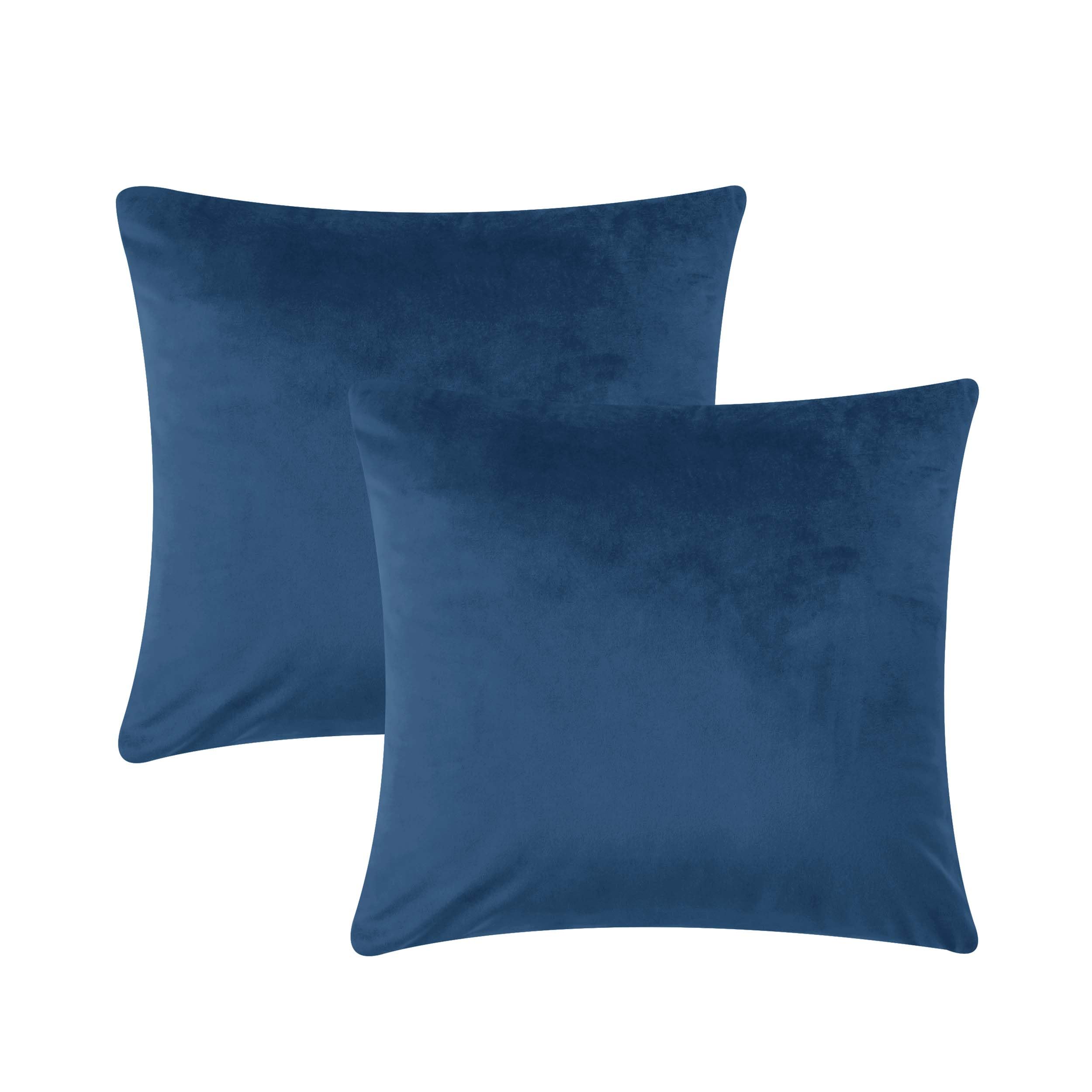 AMEHA Velvet Navy Cushion Cover 45 x 45 cm Pack of 2 Square Throw Pillow Cases Decorative Sofa Cushion Covers for Bedroom Couch Car with Invisible Zipper (18 x 18 Inch)