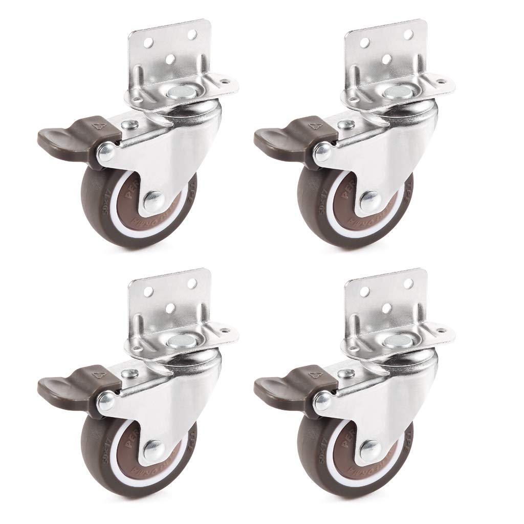 Skelang 4 Pcs 50mm Swivel Castor, Caster Wheel with L Type Bracket, Castors with Brake for Coffee table, Cabinet, Workbench, Trolley, Load Capacity 27kg