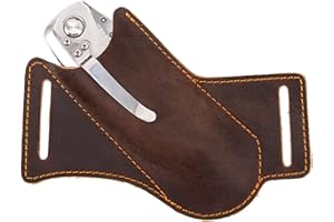 QCWN Knife Sheath,Belt Buckle Knife Sheath,Leather Knife Sheaths for Belt,Pocket Knife Folding EDC Belt Knife Holster,Open Top Knife Belt Leather Sheath for 5 inch Folding Knife.Gift for Men.