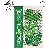 GEEORY St Patricks Day Garden Flag 12.5 x 18 Inch, Shamrock Hearts Welcome Double Sided Decorative Flag For Outside Yard Lawn Decoration GB009-12