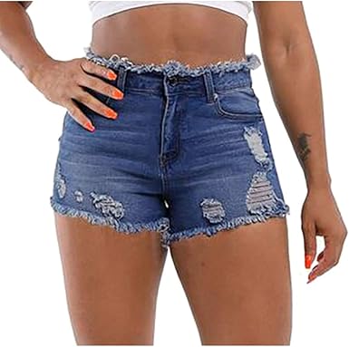 high rise destroyed denim shorts