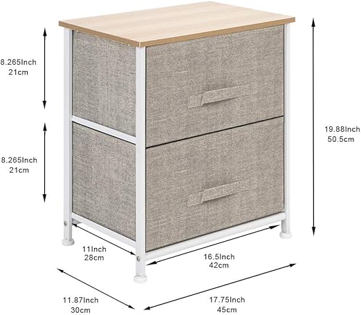 Amazon Com Li Qig 2 Drawers Night Stand End Table Storage Tower Sturdy Steel Frame Wood Top Easy Pull Fabric Bins Organizer Unit For Bedroom Hallway Entryway Closets Textured Print