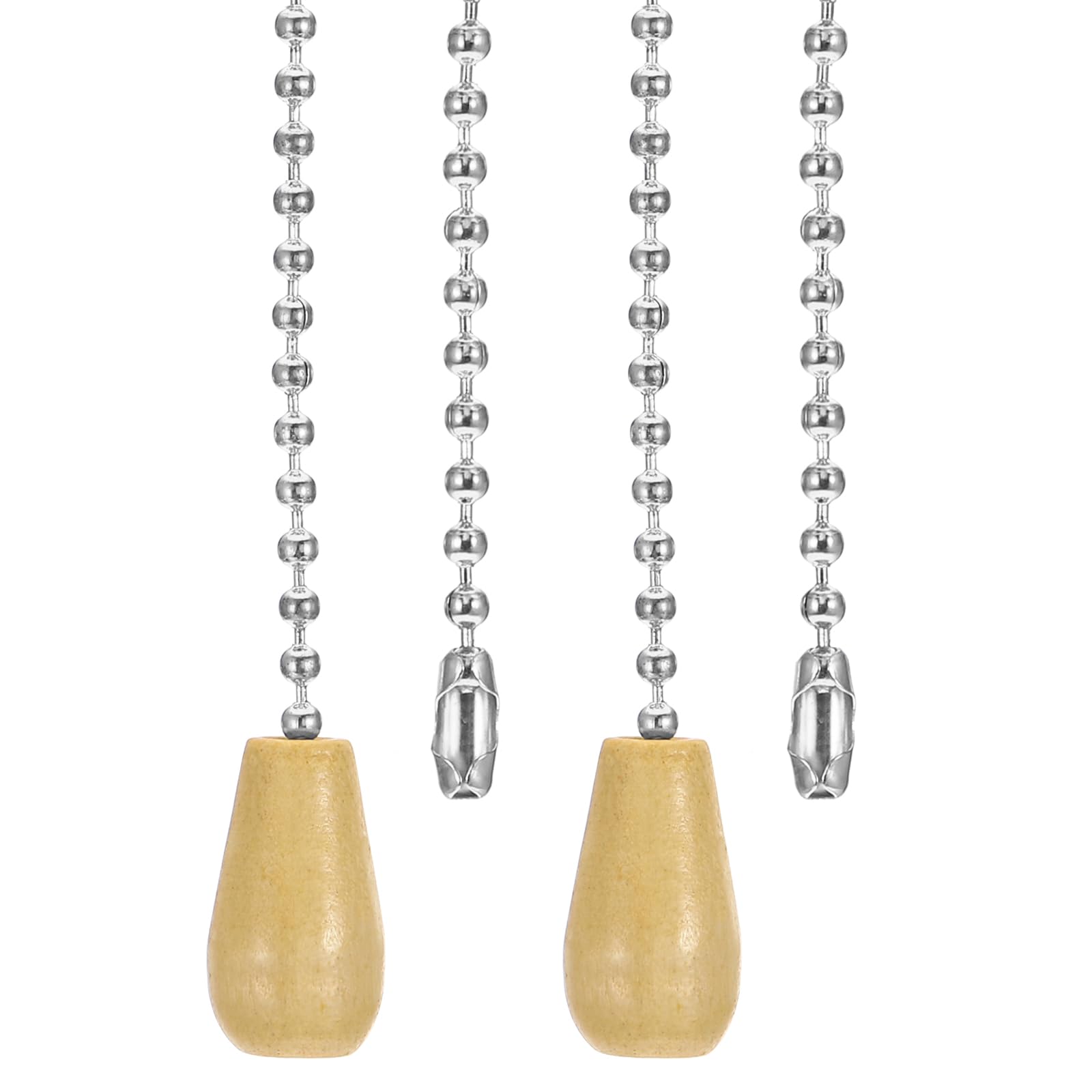 PATIKIL 1M 3.3ft Ceiling Fan Pull Chain, 2 Pcs Beaded Pulls Cord Extender Wooden Pendant for Fan Light Chandelier Table Lamp Pulling Switch, Silver Tone