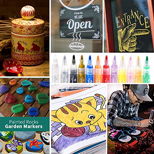 Acrylic Paint Pens Set of 12 Colors Marker Pens for Rock Painting, Ceramic, Porcelain, Glass, Stones, Pebbles, Fabric, Wood & DIY Craft Medium Tip Marker Pen (3mm)