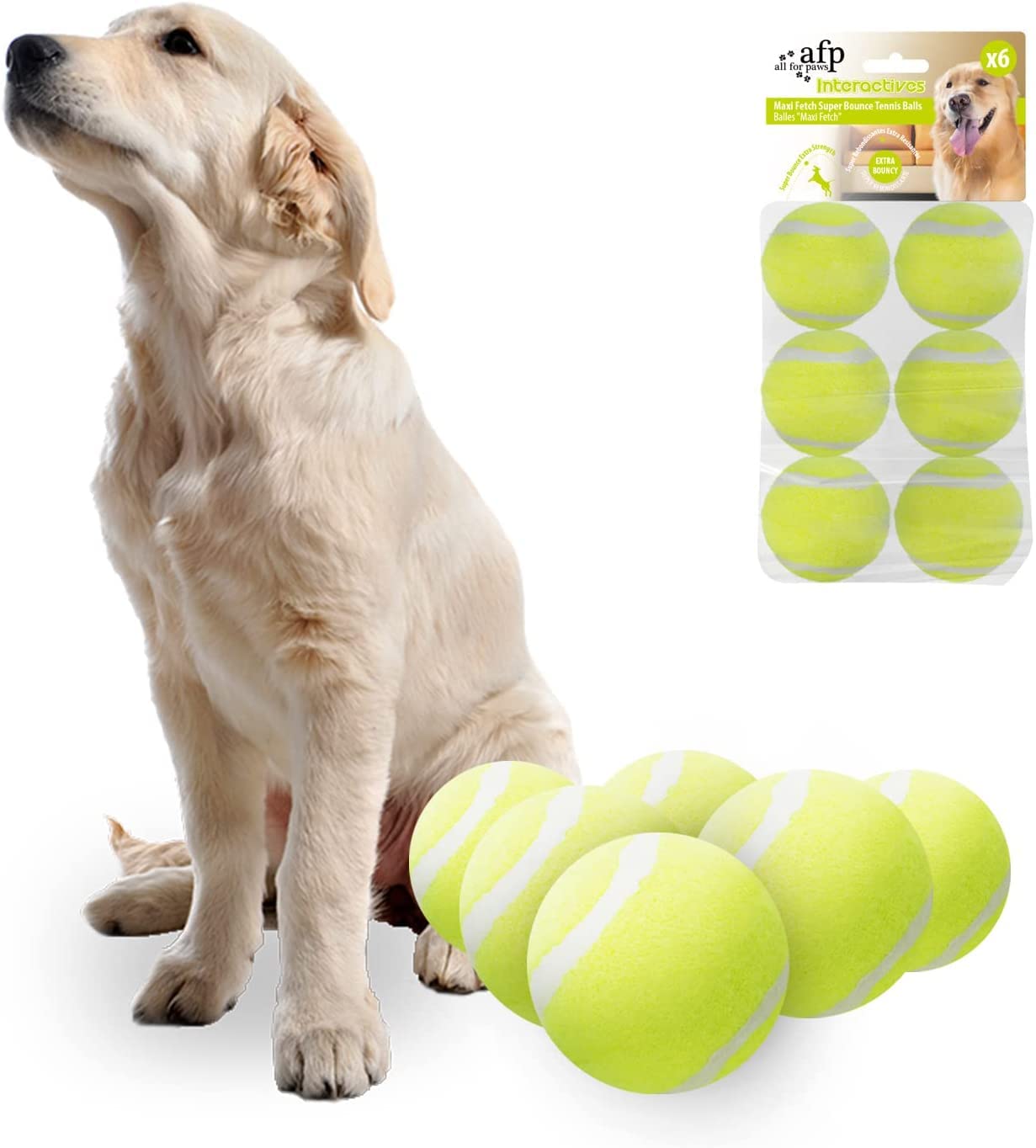 ALL FOR PAWS Durable Dog Tennis Balls 2.5" X 6PCS, Interactive Hyper Fetch Super Bounce Tennis Balls Dog Toy, Replacement Suitable for Maxi Automatic Ball Launcher Machine — image 1