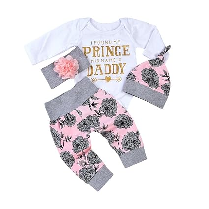 4 Stück Jogginganzug Sunday Kleinkind Baby Mädchen Brief T-Shirt Tops + Pants + Stirnband + Hüte Kinderbekleidung Outfits Babykleidung Walkoverall Bekleidungssets Krabbelhosen Strampler (Weiß, 70CM)