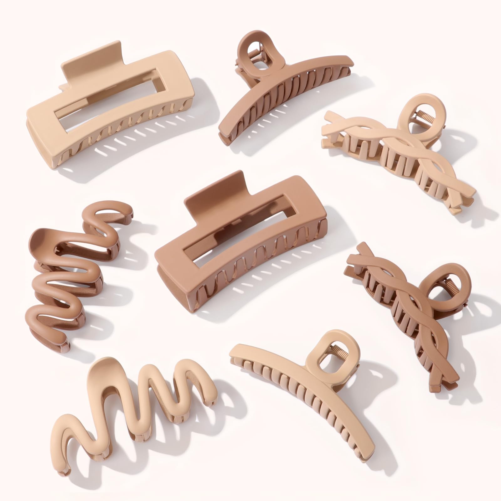 Photo 1 of Matte Non-Slip Large Hair Clips for Women 8PCS (4 Beige+4 Khaki), Durable Claw Clips for Women/Girls | Gift-Ready Neutral Hair Accessories for Daily & Special Occasions