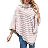 Ferand Women's Cozy Striped Faux Fur Poncho Sweater Soft Fuzzy Shawl for Winter