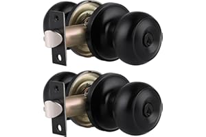 Gobrico 2 Pack Keyed-Alike Exterior Door Knobs Flat Ball Door Locksets with Same Key Matte Black Finished