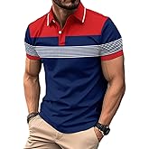 Mens Fashion Color Block Polo Shirts Casual Short Sleeve T Shirt Striped Moisture Wicking Golf Shirts Tops