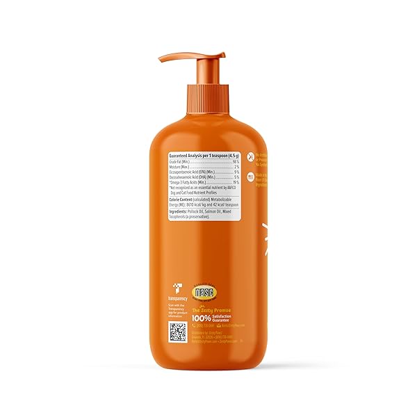 ZESTY PAWS WILD ALASKAN OMEGA-3 BLEND POLLOCK + SALMON OIL FOR DOGS AND CATS- SKIN AND COAT SUPPORT, OMEGA 3 SUPPLEMENT FOR PETS, 32OZ