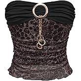 BEAUDRM Women's Leopard Strapless Tube Tops Y2k Cheetah Ruched Bandeau Crop Top