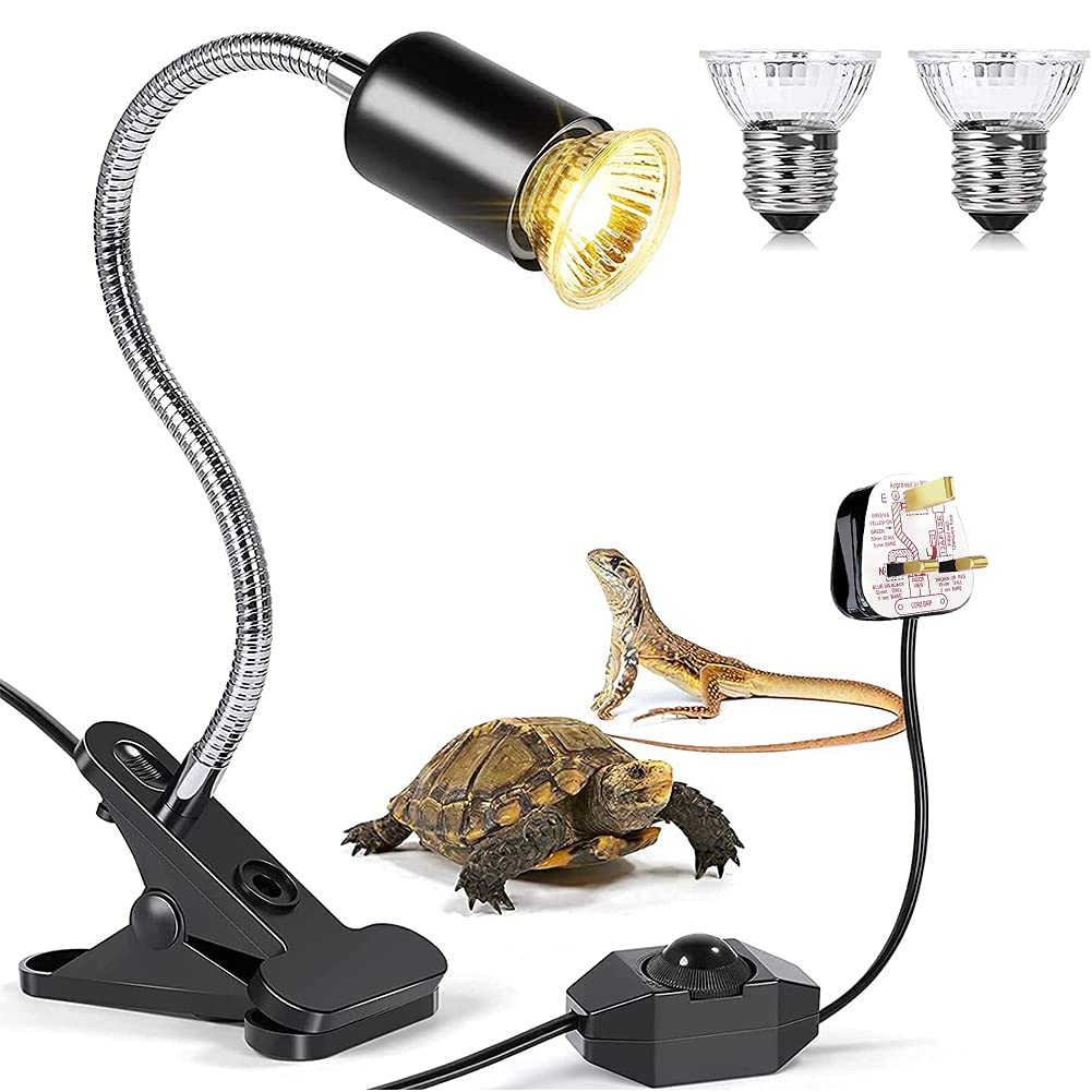 MILIWAN Tortoise Heat Lamp UVA+UVB Basking Lamp 50W+50W Reptile Heat Lamp with Holder E27 Aquarium Basking Light with 360° Rotatable Goose-Neck for Reptiles, Lizards, Turtle Snakes, etc