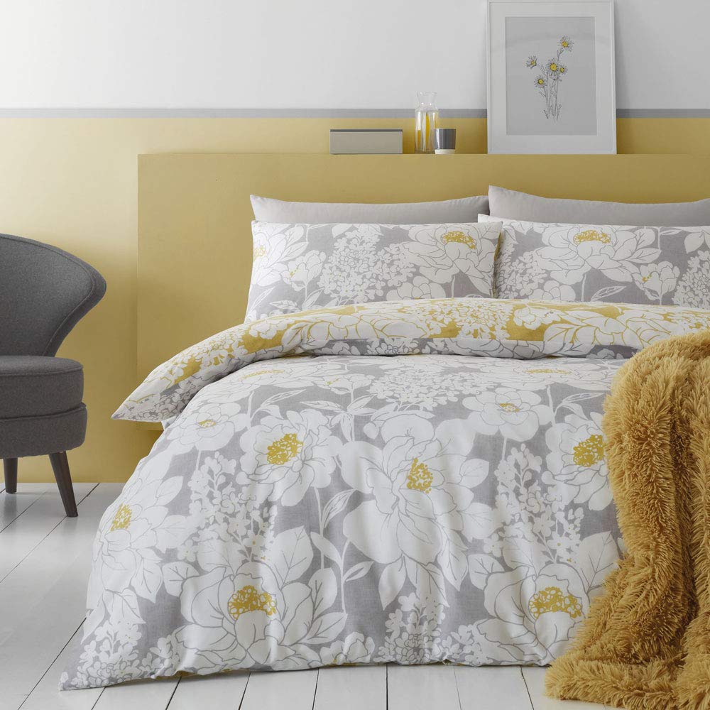 Catherine Lansfield Saskia Floral Easy Care Single Duvet Set Ochre