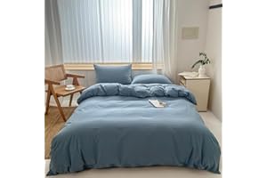 Face Two Face Bedding Duvet Cover Set100% Washed Cotton Duvet Cover Linen Like Textured Breathable Durable Soft Comfy (King, 