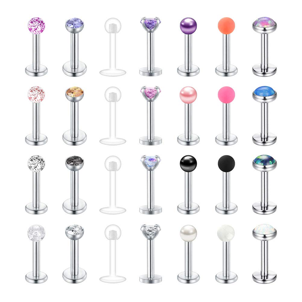 Longita Helix Tragus Earring Studs 16G Stainless Steel Labret Piercing Lip Bars Studs Body Jewellery 6mm
