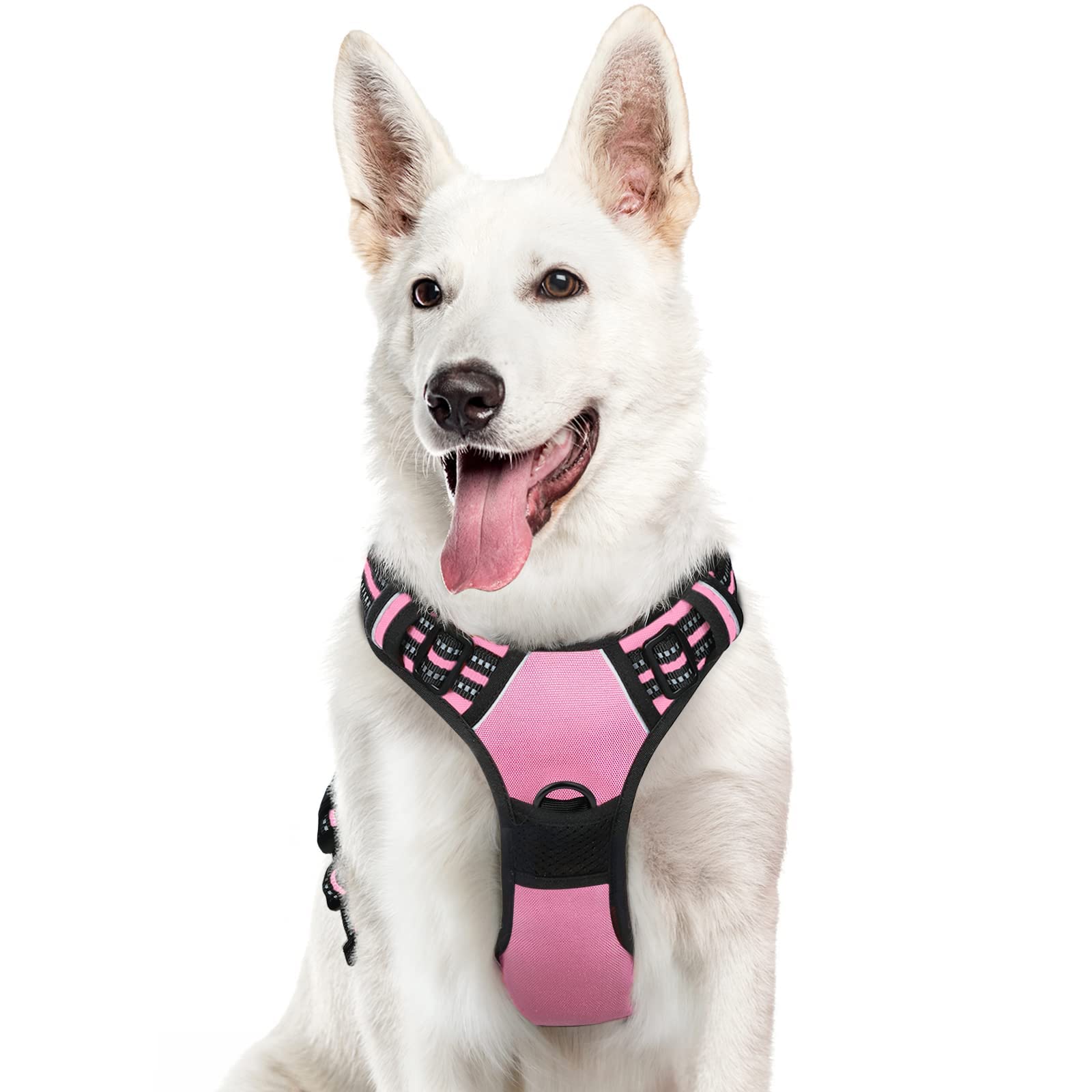 Eagloo Dog Harness Large Dog, No Pull Harness with Front Back Clips, Adjustable Pet Walking Vest, Soft Padded Pet Vest, Reflective No-Choke Breathable with Easy Control Handle, Pink, XL