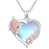 LEECCI Christmas Gifts for Gigi/Mom 925 Sterling Silver Gigi/Mom Necklace with Heart Moonstone Mother's Day Birthday Jewelry Gifts for Grandma/Mother Women