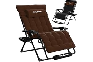 Amopatio XXL Zero Gravity Chair with Cushion - 25" Seat Width, Folding Reclining Lounge Chair for Deck, Yard, Porch, Pool, Brown