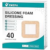 40Pcs Silicone Foam Dressing 4x4 Gentle Border, Waterproof Silicone Bandages for Wounds Care, Bed Sore Patches, Super Absorbent Wound Dressing, Self Adhesive Pressure Sore Pads