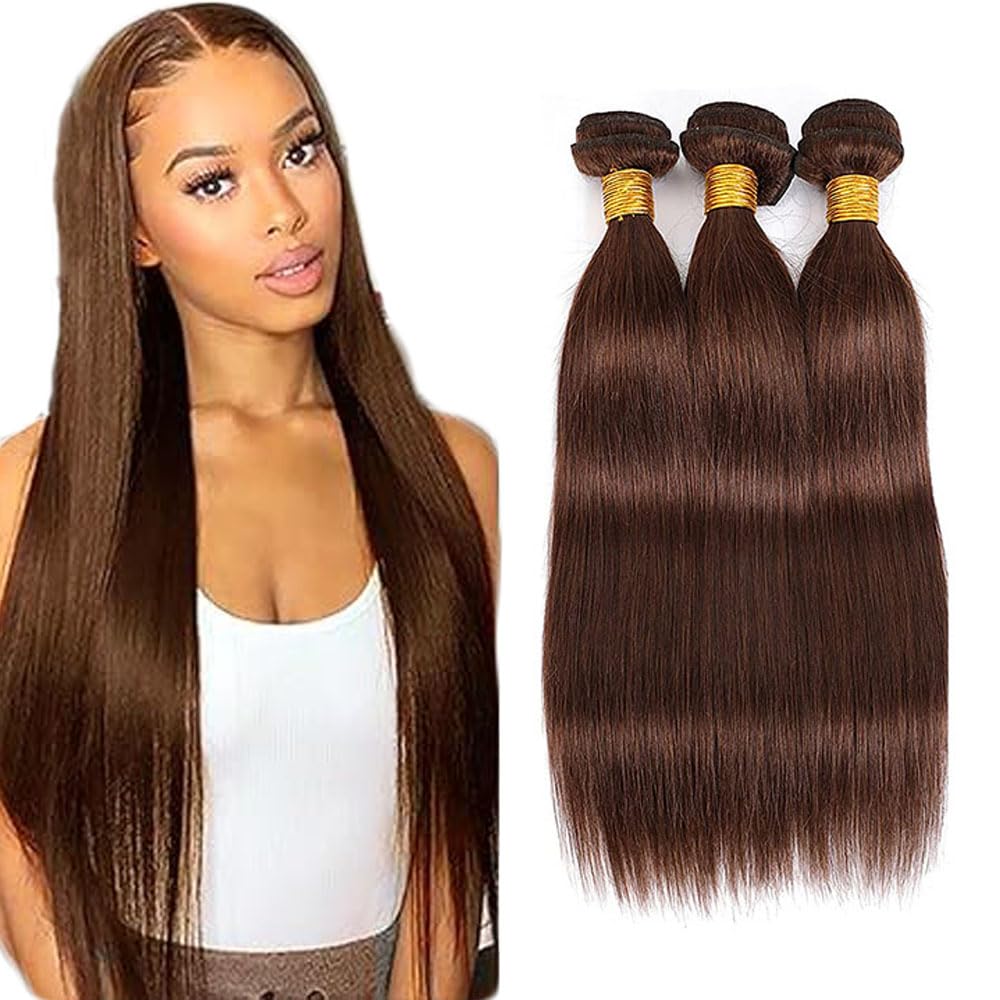 30 32 34 Inch Human Hair Bundles Straight Weave 3 Bundles Total 300g Unprocessed Virgin remy hair Double Weft Weave Human Hair Extension #4 Chocolate Brown